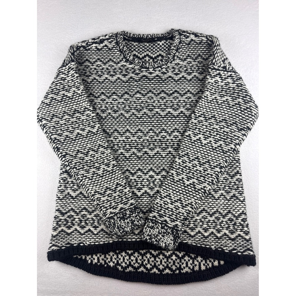 Ann Taylor Black White Geometric Wool Blend Chunky Knit Sweater XL High-Low Hem